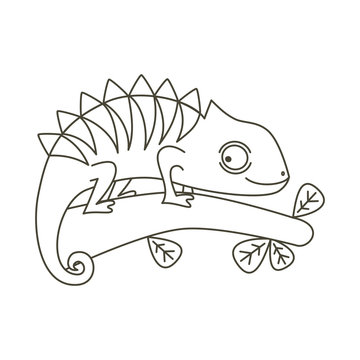 recommend clip art: cute chameleon black and white cartoon vector illustration for coloring art