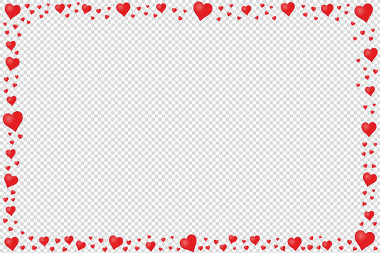 Rectangle Frame Made Of Red Hearts - Vector Illustration - Isolated On Transparent Background