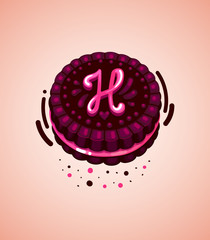 Vector brown cookie and pink letter h  illustration initial  