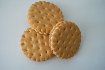macro round cookies on a white background