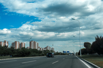 Obraz premium Tianjin Binhai New Area - September 30, 2018, passing the Tianjin Binhai New Area to shoot the scenery. Binhai New Area, Tianjin, China