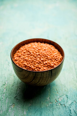 Red Lentil or Lal Masoor ki dal in a bowl, selective focus