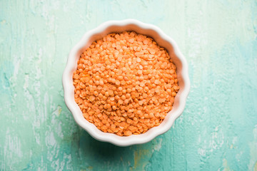 Red Lentil or Lal Masoor ki dal in a bowl, selective focus