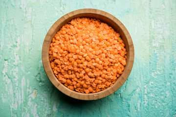 Red Lentil or Lal Masoor ki dal in a bowl, selective focus