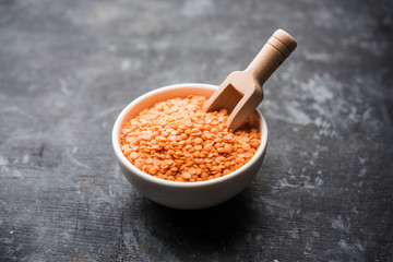 Red Lentil or Lal Masoor ki dal in a bowl, selective focus