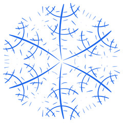 Blue snowflake on a white background in the style of hand-drawing lines. For design themes of winter, cold. Abstract background for website, print of cards, invitations, business cards.