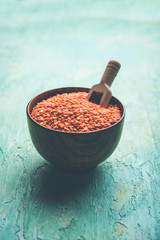 Red Lentil or Lal Masoor ki dal in a bowl, selective focus