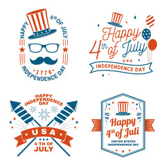 Set of Vintage 4th of july design in retro style. Independence day greeting card. Patriotic banner for website template. Vector illustration.