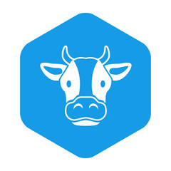 Icono plano cabeza de vaca en hexágono color azul