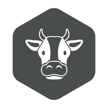 Icono plano cabeza de vaca en hex&aacute;gono color gris