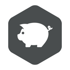 Icono plano cerdito en hexágono color gris