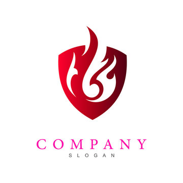 shield logo design template, fire and shield logo , security icon