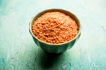 Red Lentil or Lal Masoor ki dal in a bowl, selective focus