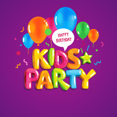 Kids party vector kids color illustration. Balloons and colorful inscription
