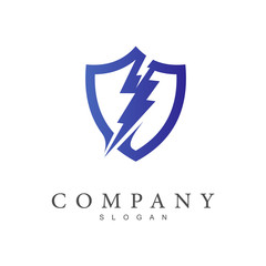 shield logo with thunder design vector illustration