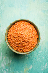 Red Lentil or Lal Masoor ki dal in a bowl, selective focus