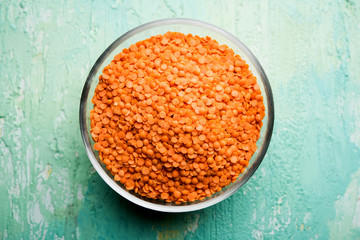 Red Lentil or Lal Masoor ki dal in a bowl, selective focus