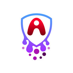 shield logo and letter a icon template, water drop logo illustration