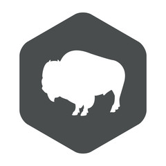 Icono plano silueta bisonte en hexágono color gris