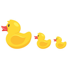 Yellow cute cartoon rubber bath duck in blue water. vector illustration