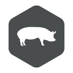 Icono plano silueta cerdo en hexágono color gris
