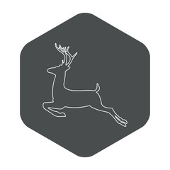 Icono plano silueta ciervo lineal en hexágono color gris