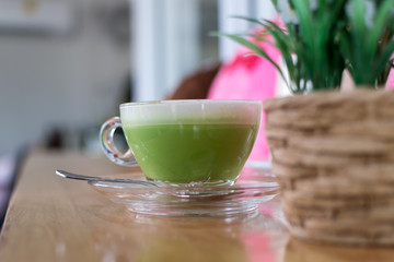 Tea time, hot green tea, food and drinks
