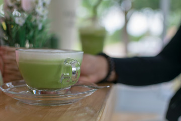 Tea time, hot green tea, food and drinks
