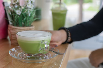 Tea time, hot green tea, food and drinks