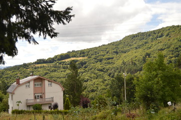 Beautiful House In The Magnificent Mountains Of Galicia Fills Valleys Pine Forests Meadows And Forests Of Eucalyptus In Becerrea. August 3, 2013. Becerrea, Lugo, Galicia, Spain. Rural Tourism, Nature.