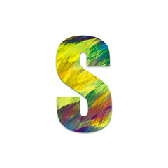 Abstract color strokes alphabet on white background. Letter S