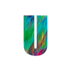 Abstract color strokes alphabet on white background. Letter U
