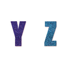 Letters Y, Z of colorful glitter sparkle on white background