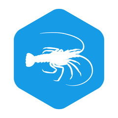 Obraz premium Icono plano silueta de langosta en hexágono color azul