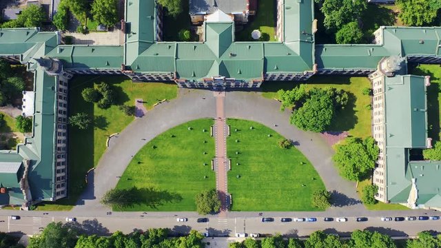 Top view of Kiev Polytechnic Institute (KPI) Igor Sikorsky. Aerial footage 4k