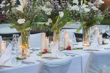 Wedding table decor. Beautiful Festive table set up for wedding or party