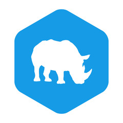 Icono plano silueta rinoceronte en hexágono color azul