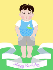 bright greeting card with the image of a small cute baby