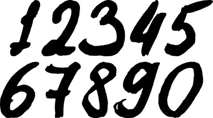 Set of grunge hand-drawn numbers. Modern dry brush lettering. Vector illustration. 