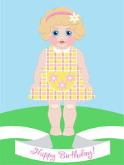 bright greeting card with the image of a small cute baby