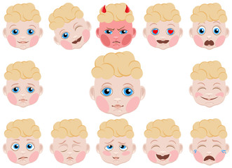 Cartoon drawing of a child's face with different emotions
