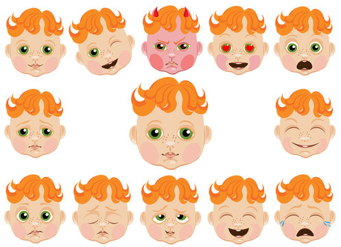 Cartoon drawing of a child's face with different emotions