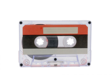 Compact audio tapes for magnetic recording on a white background.Compact cassettte
