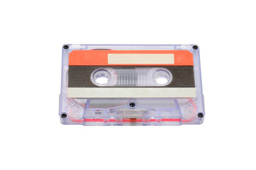 Compact audio tapes for magnetic recording on a white background.Compact cassettte