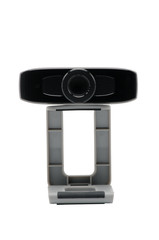 Web camera for broadcasting video and still images on the Internet on white backgroumd.Camera.Lens.