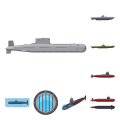 Vector design of boat and navy icon. Set of boat and deep   vector icon for stock.