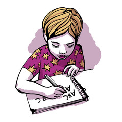 A boy learning letters