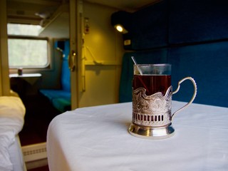Classic Tea drinking in a russian train