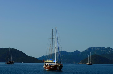 Clear water of the Mediterranean and yachts in Marmaris, Turkey