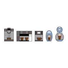 Coffee maker icon set. Coffee machine logo. Vector line icons on white background. 